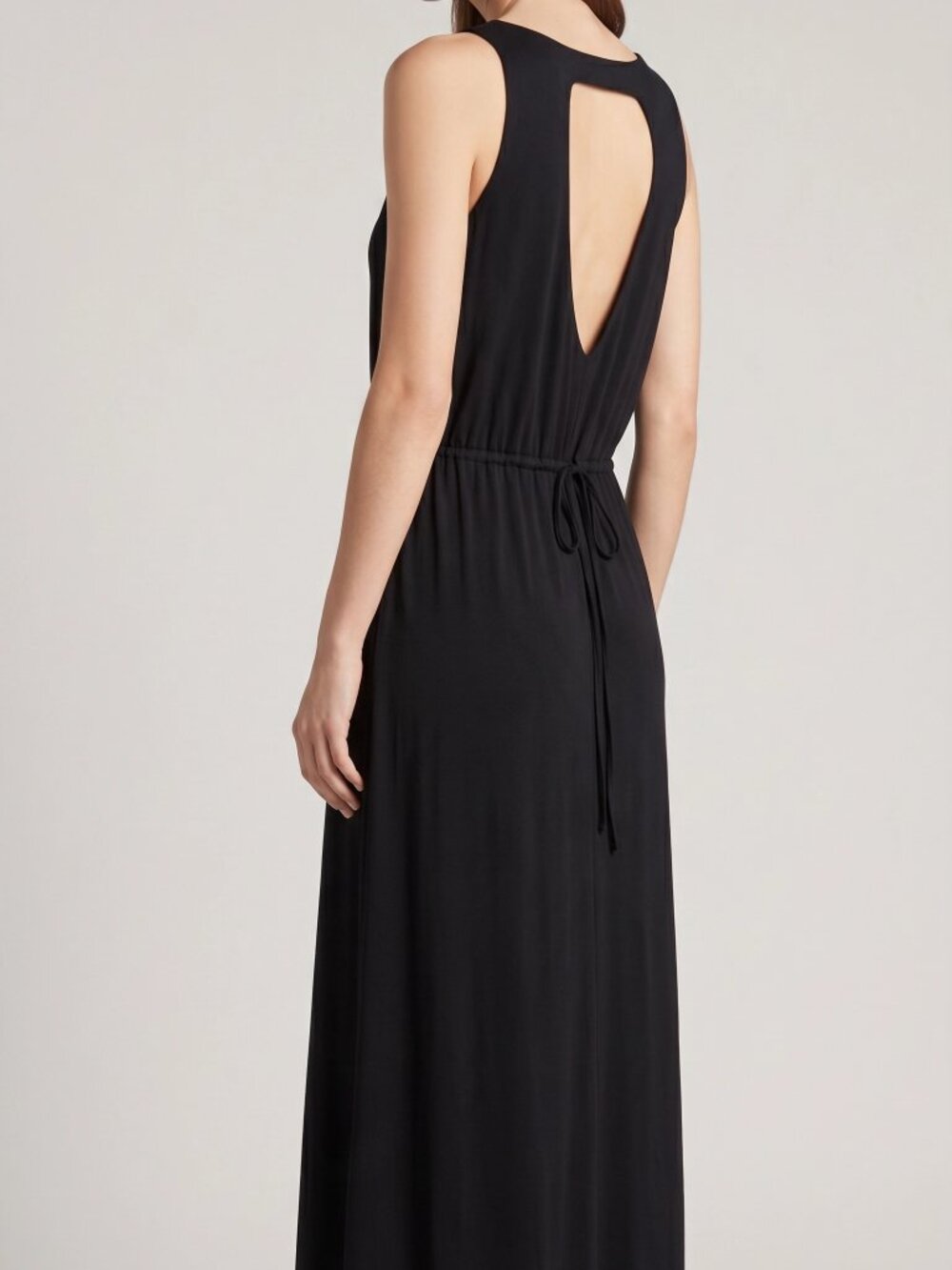 Black Keyhole Racer V-Neck Sleeveless Drawstring Maxi Dress